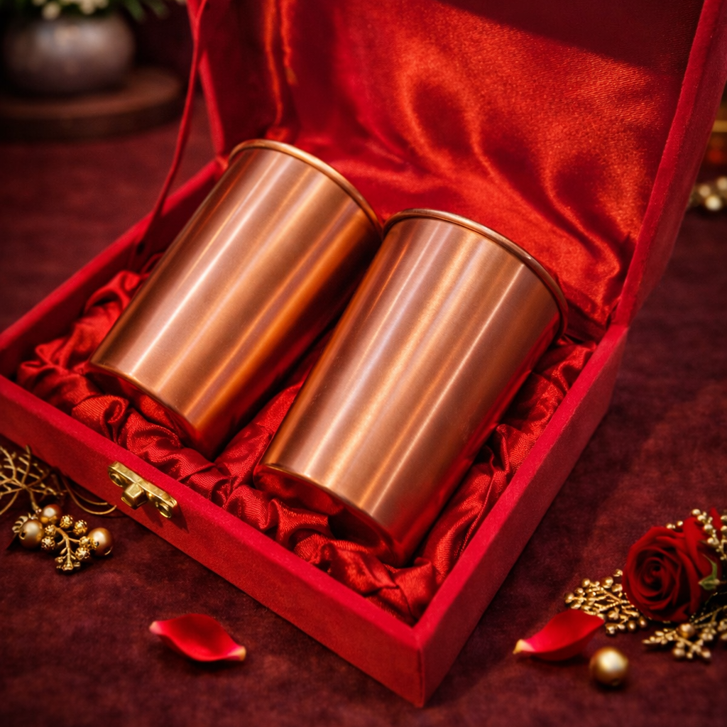 Pure Copper Plain Matte Water Glasses set of 2