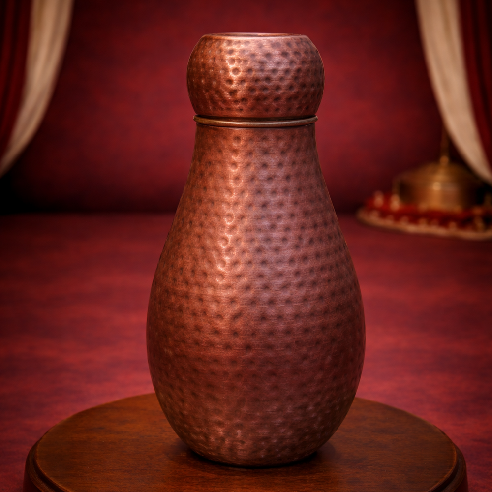 Pure Copper Antique Lotus Bedside Jar Smoky Antique Finish