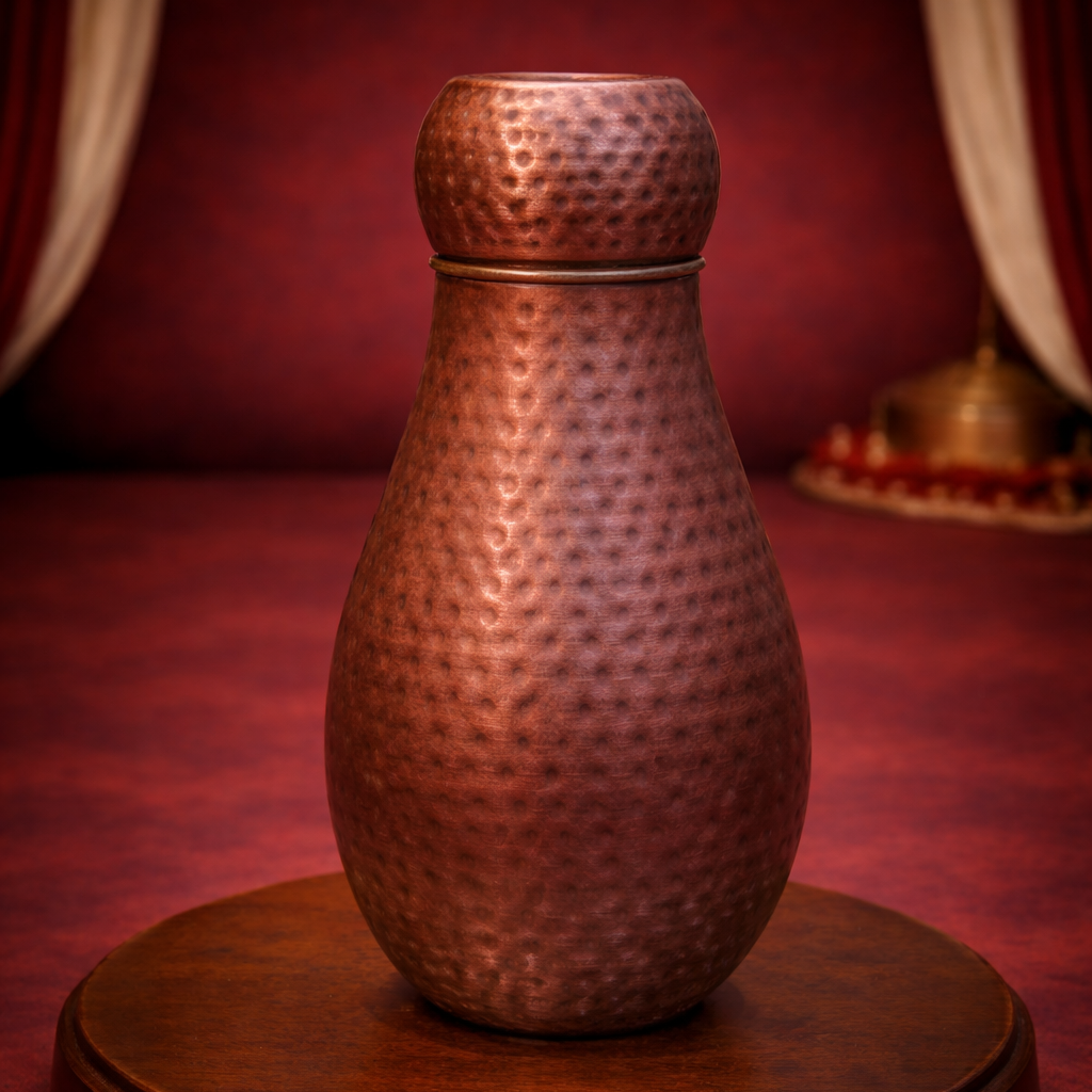 Pure Copper Antique Lotus Bedside Jar Smoky Antique Finish