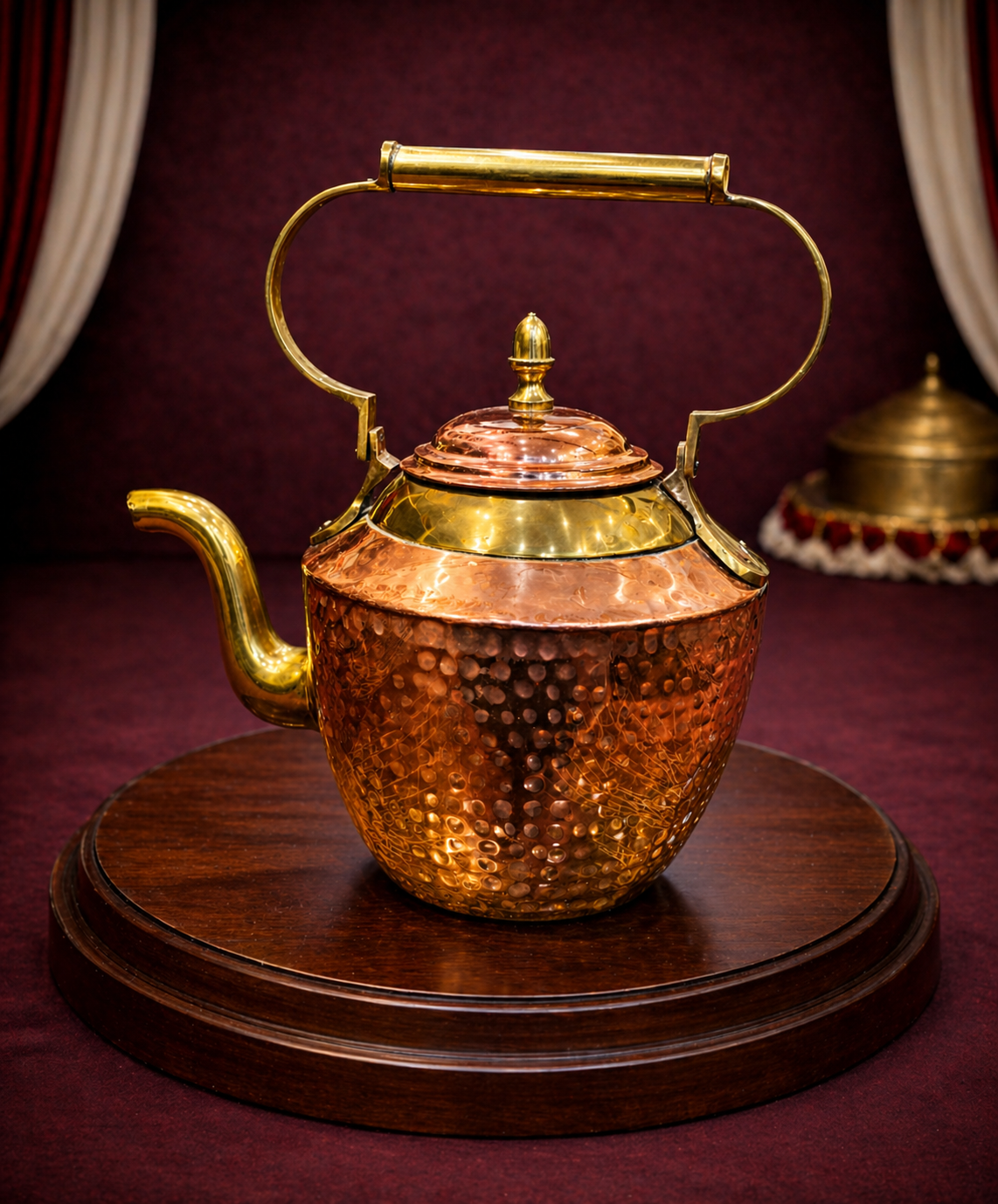 Pure Copper Kettle with Brass Pipe Handle 2.2 Litre For Cooking Or Serving