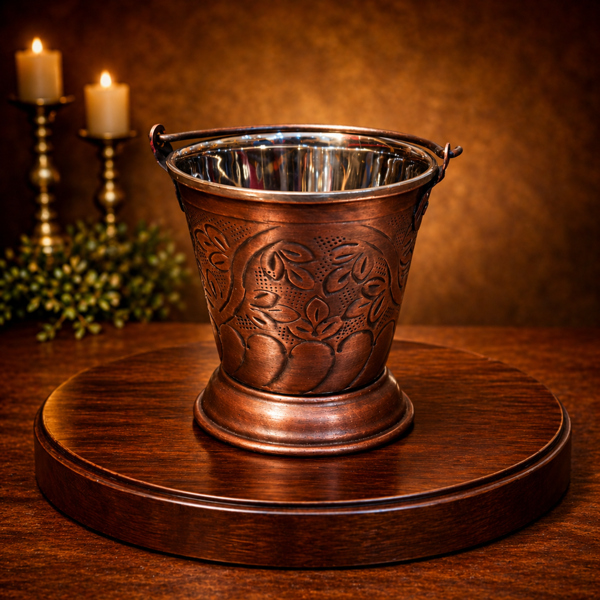 Pure Copper Steel Antique Smoky Bucket Engraved Design