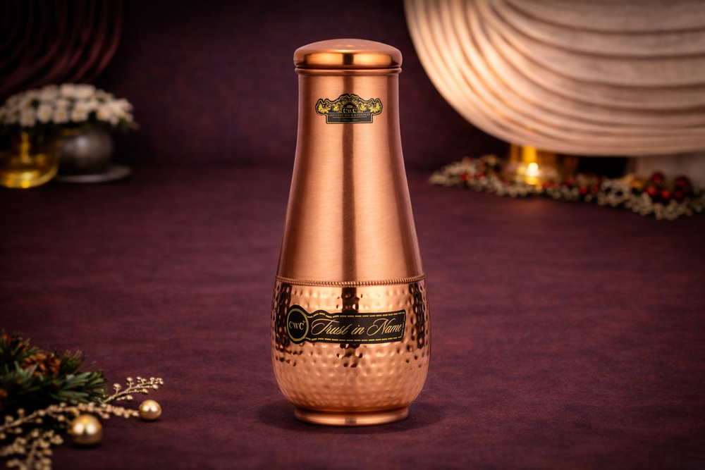 Pure Copper Tulip Bedside Jar- Half Hammered