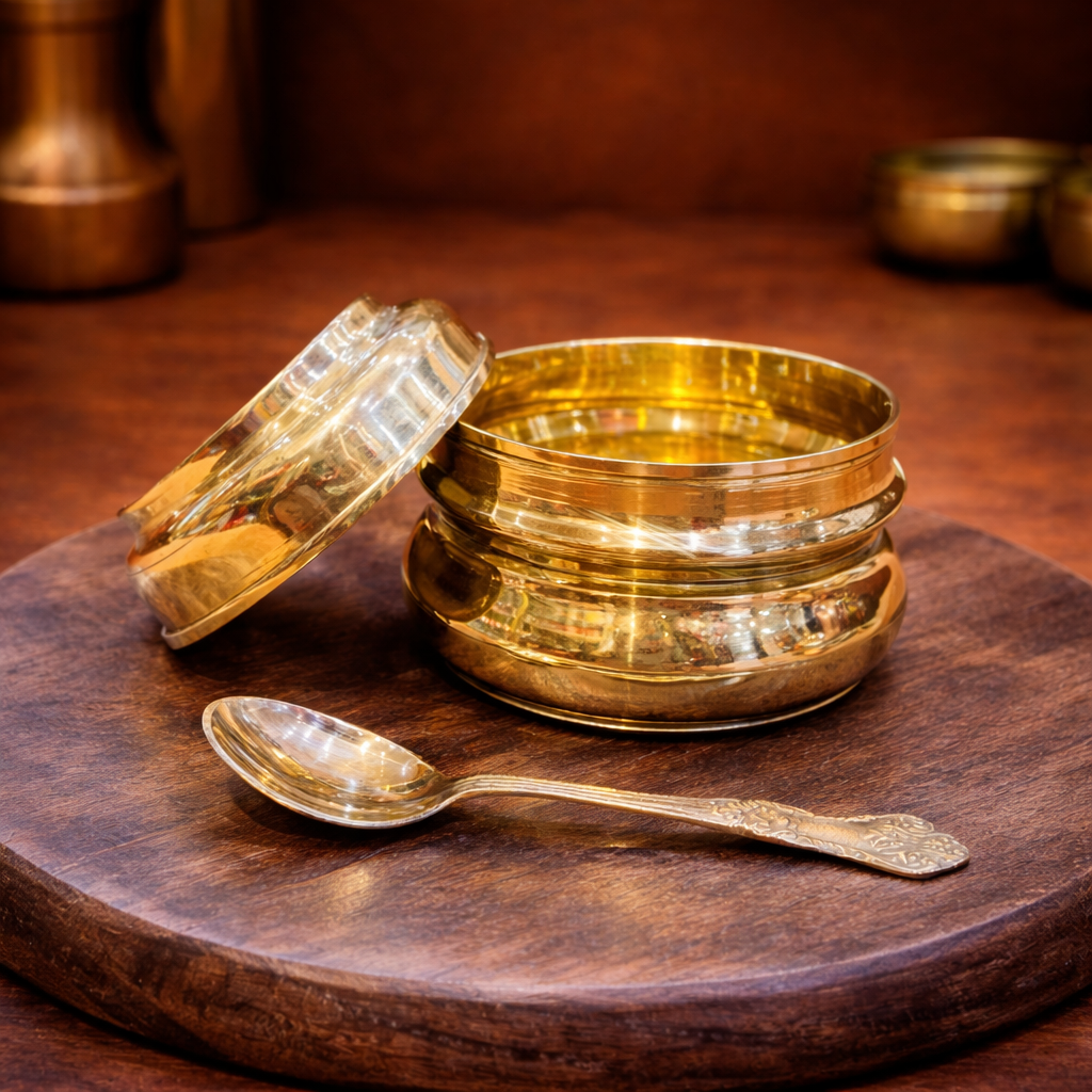Pure Brass Ghee Pot Hammered With Spoon