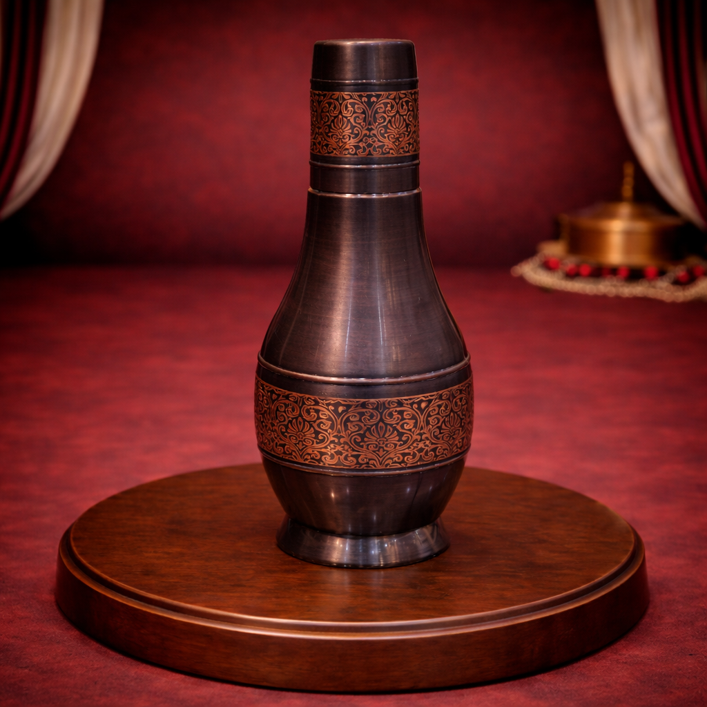 Pure Copper Antique Itching Bedside Jar With Screw Lid Leakproof For Keeping Ganga Jal