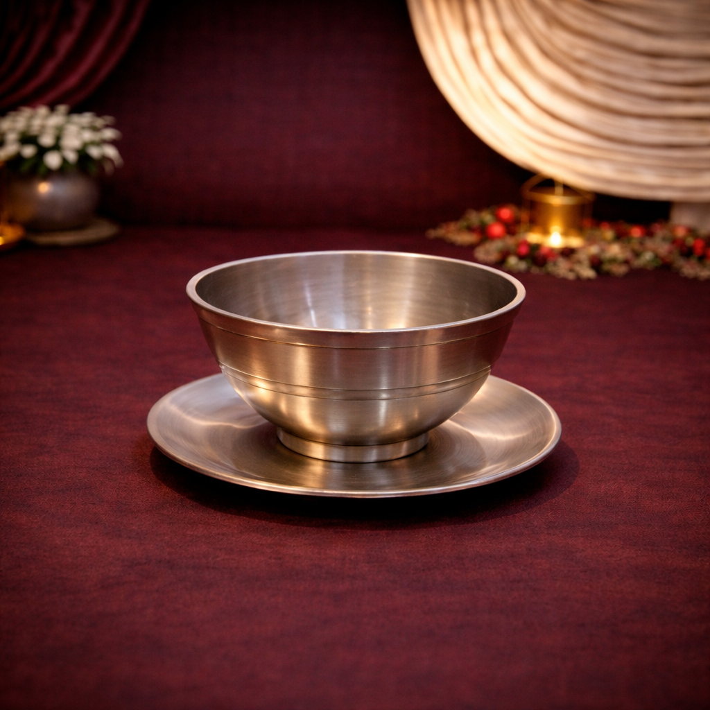 Artisanal Pure Bronze Soup Bowl & Underliner - Unique Elegance