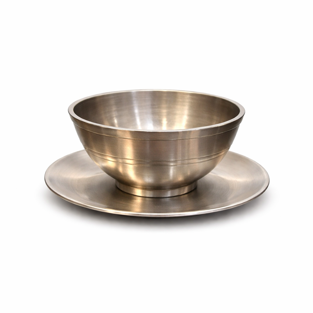Artisanal Pure Bronze Soup Bowl & Underliner - Unique Elegance