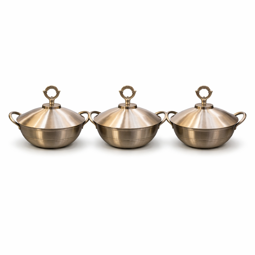 Pure Bronze Serving Karahi with Lid - Timeless Elegance