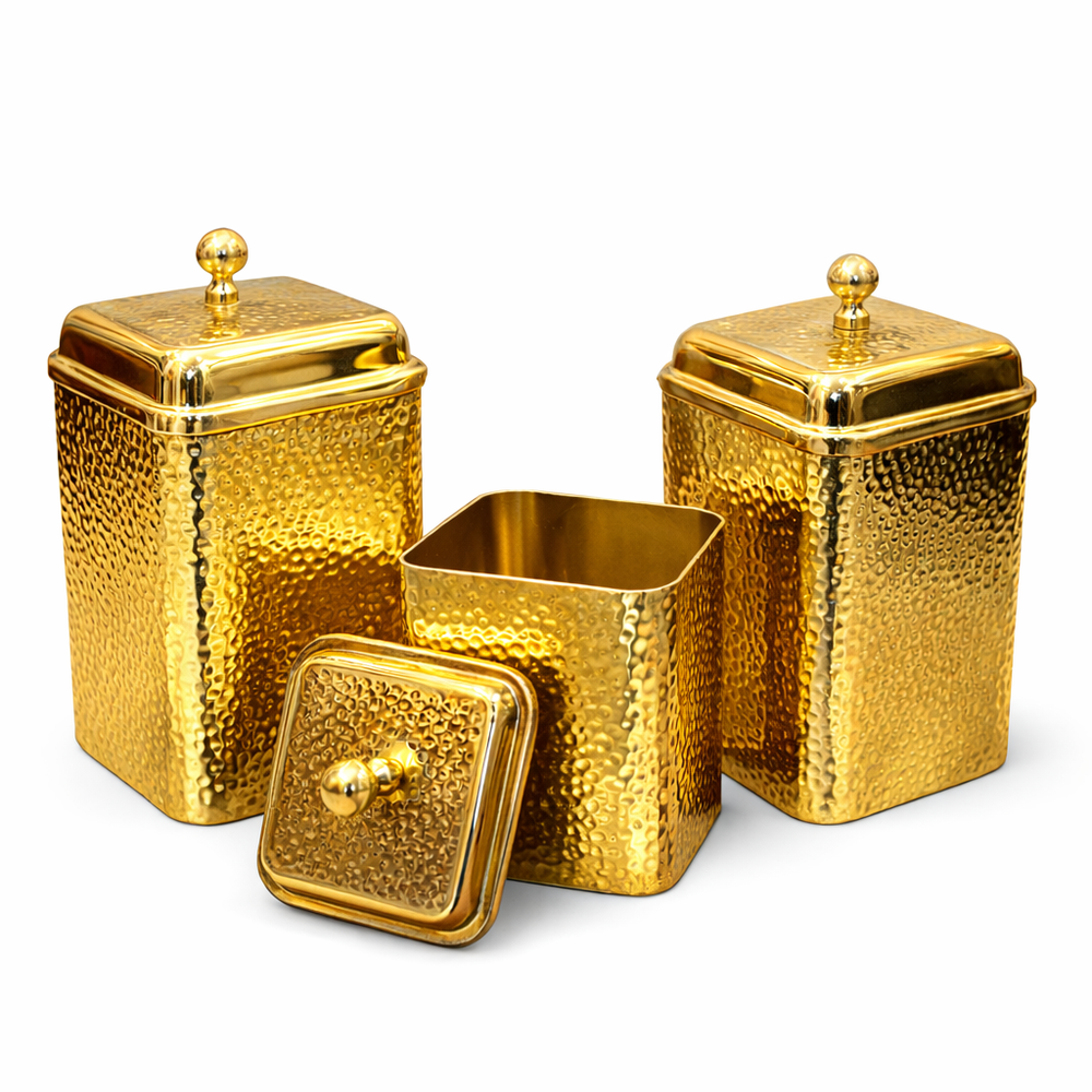 Exquisite Pure Brass Hammered Container for Luxury Storage