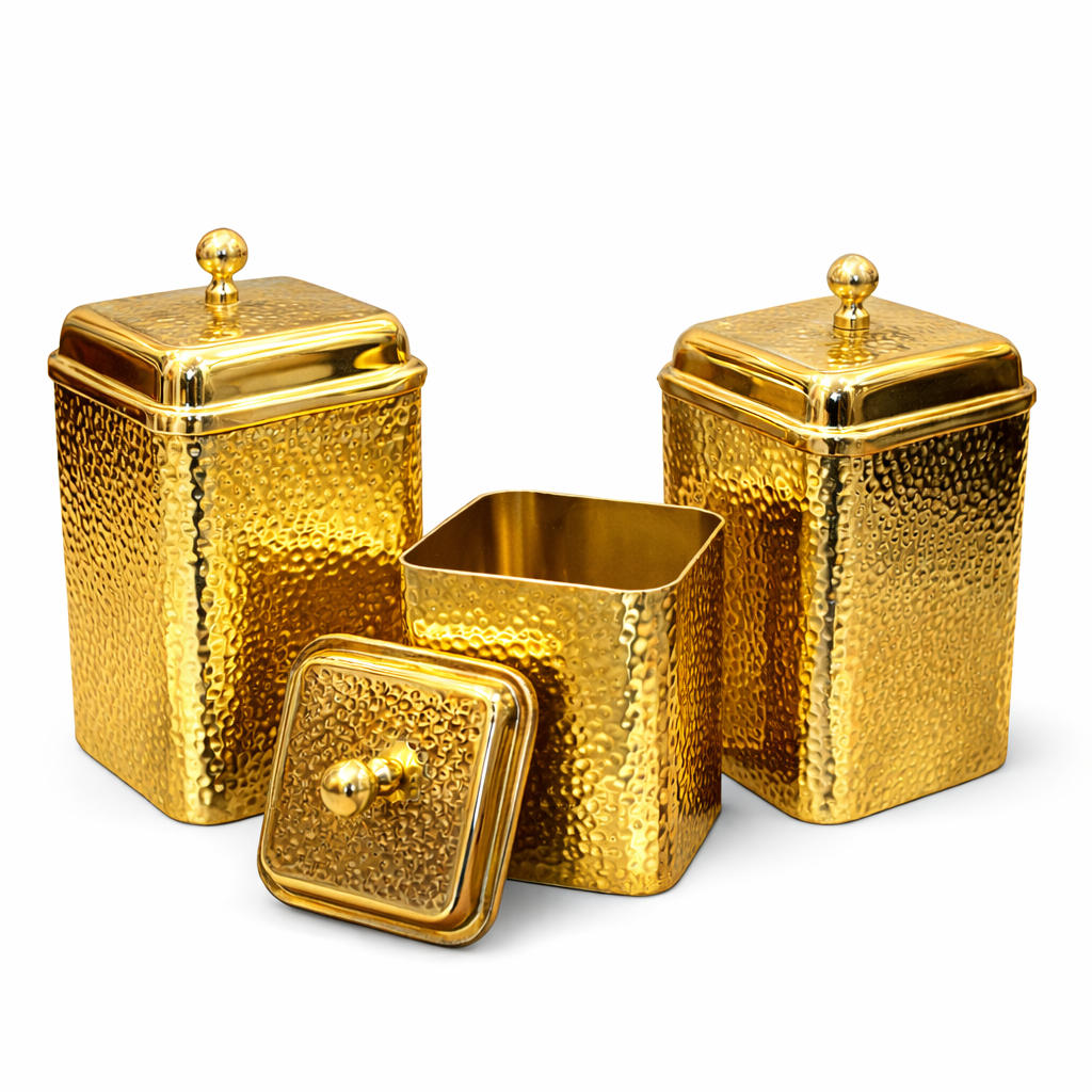 Exquisite Pure Brass Hammered Container for Luxury Storage
