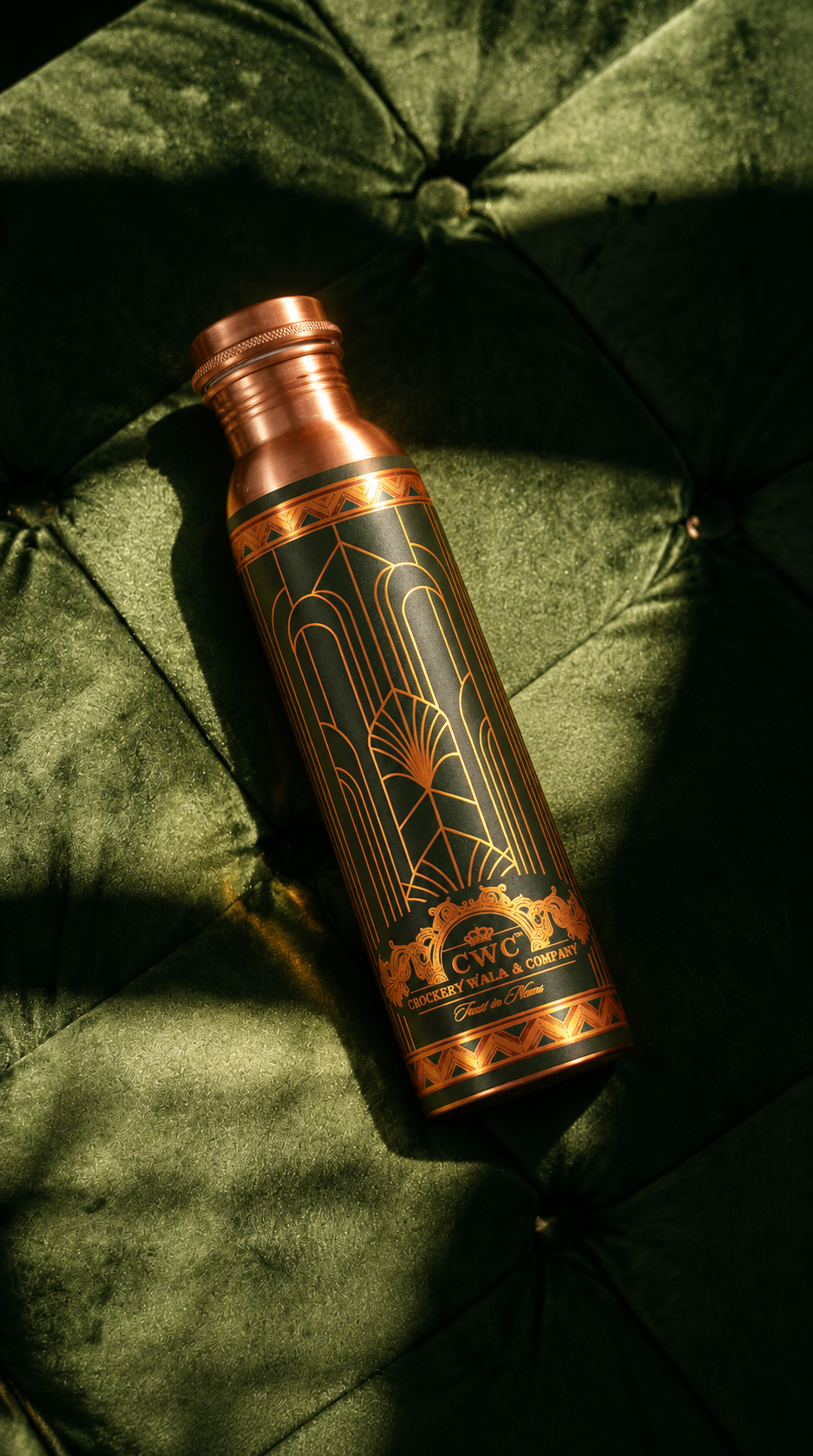 Crockerywala Pure Copper Water Bottle- Geometric UV Design
