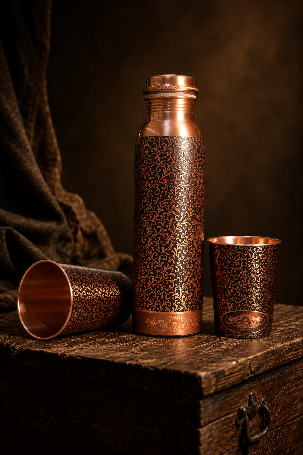 Crockerywala Pure Copper Royal Antique Bottle Set