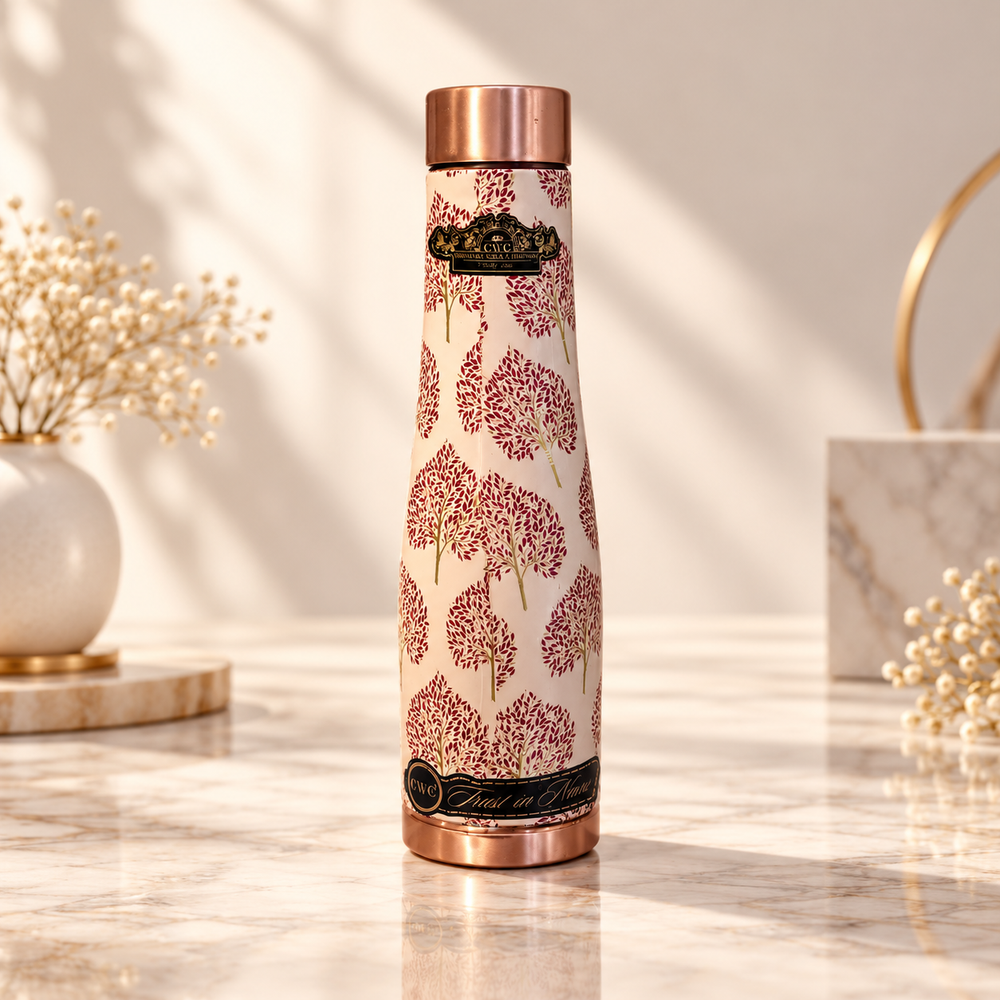 Pure Copper Red Petal Printed Water Bottle