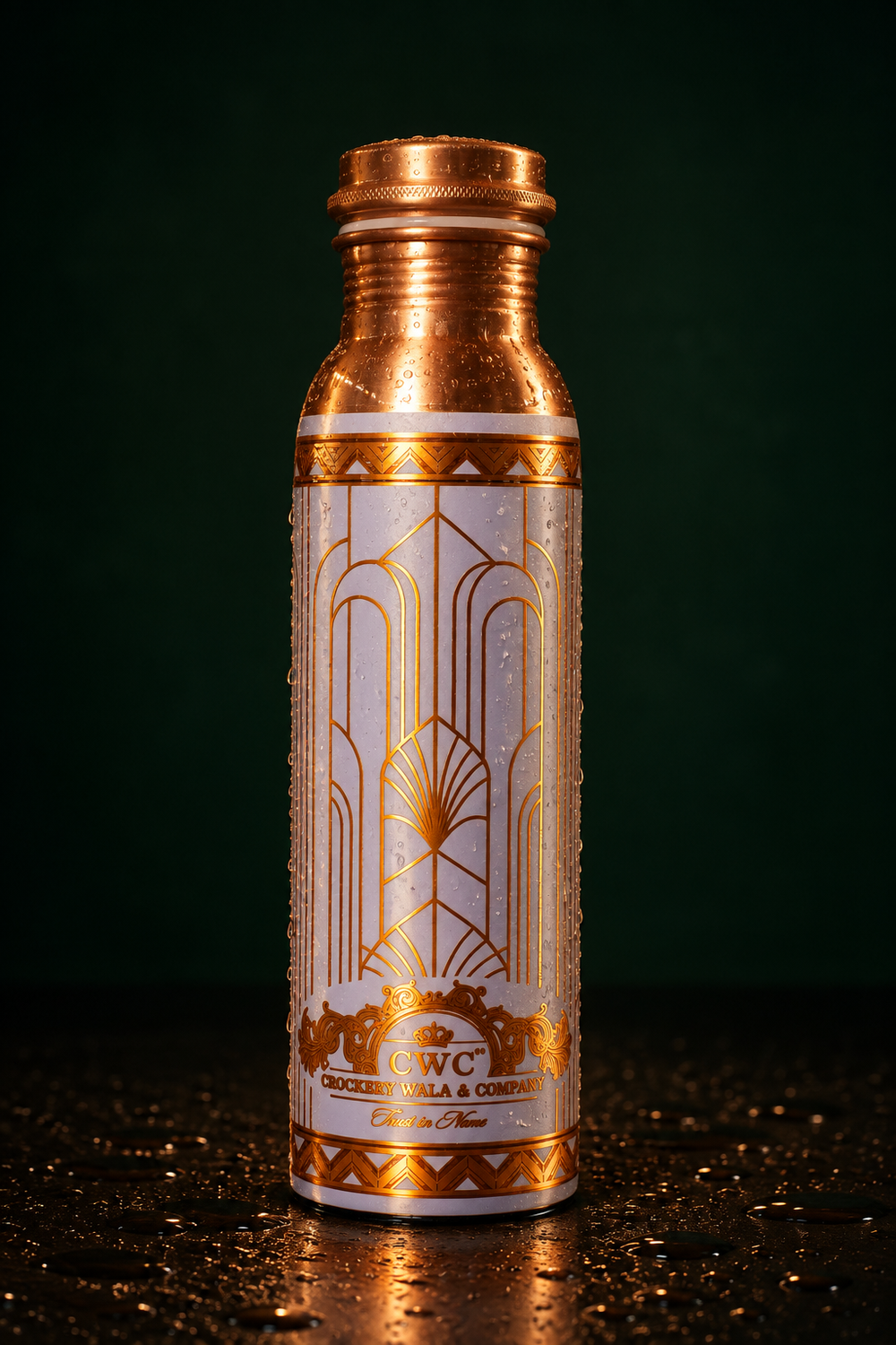 Crockerywala Ivory Deco Geometric Pure Copper Water Bottle