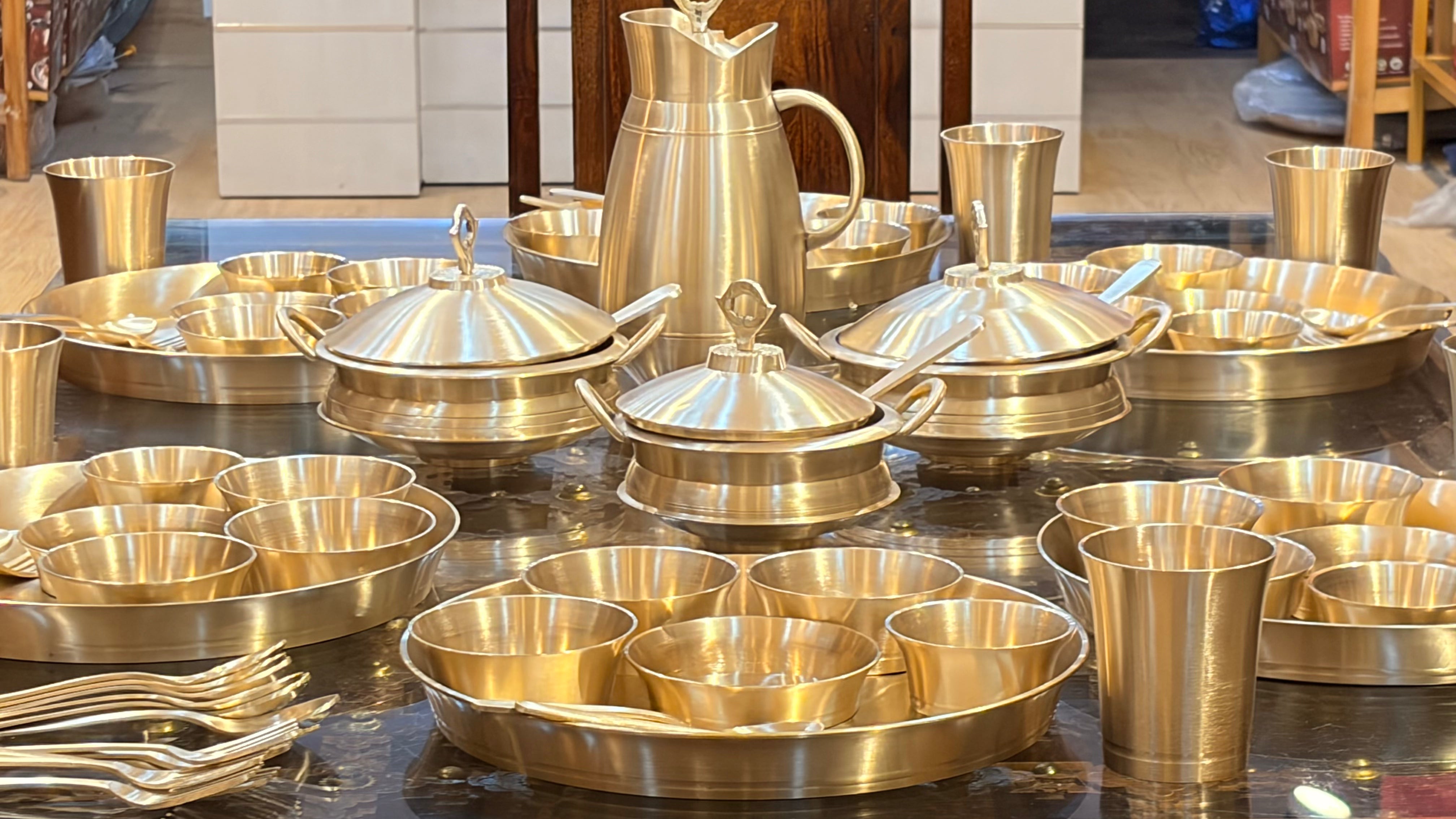PURE BRASS PARI MATTE FINISH DINNER SET THALI SET 77PCS