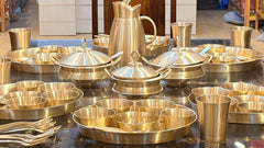 PURE BRASS PARI MATTE FINISH DINNER SET THALI SET 77PCS