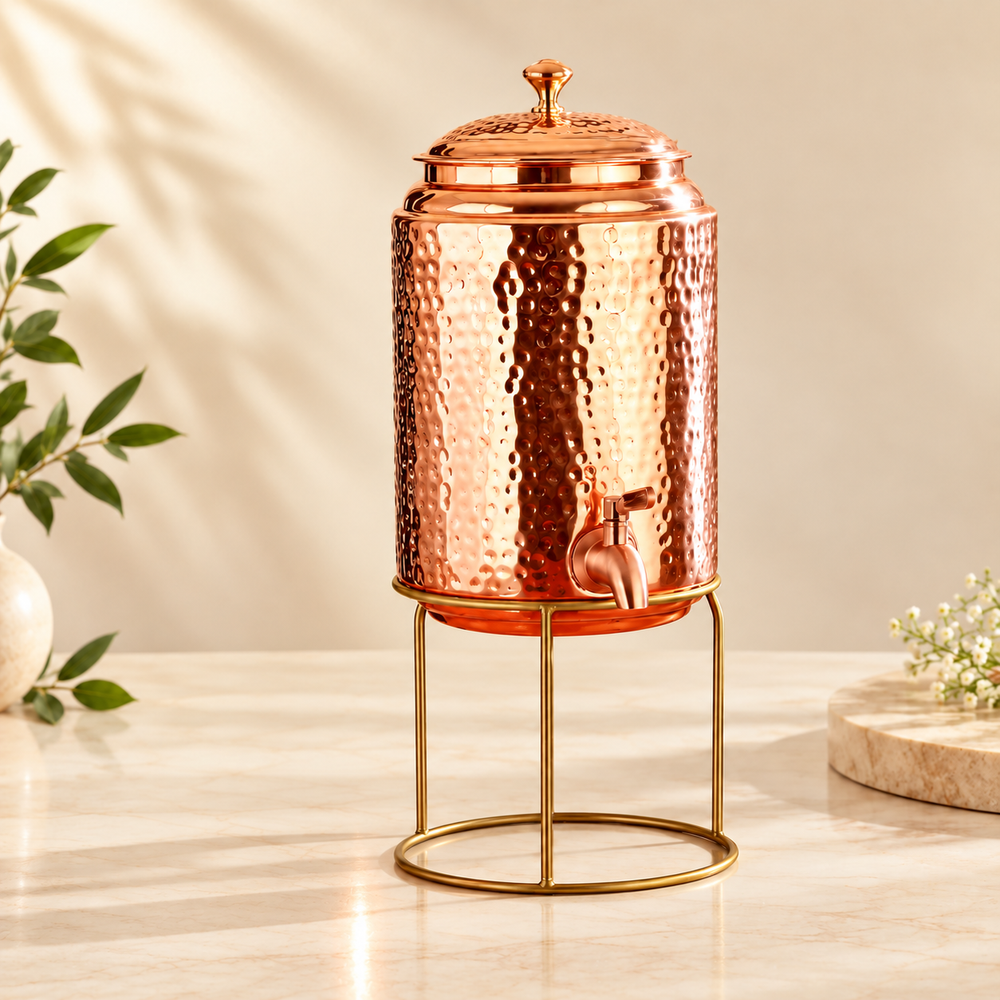 Copper Water Dispenser Full Hammer With Stand available in 3 sizes - Pure Copper
