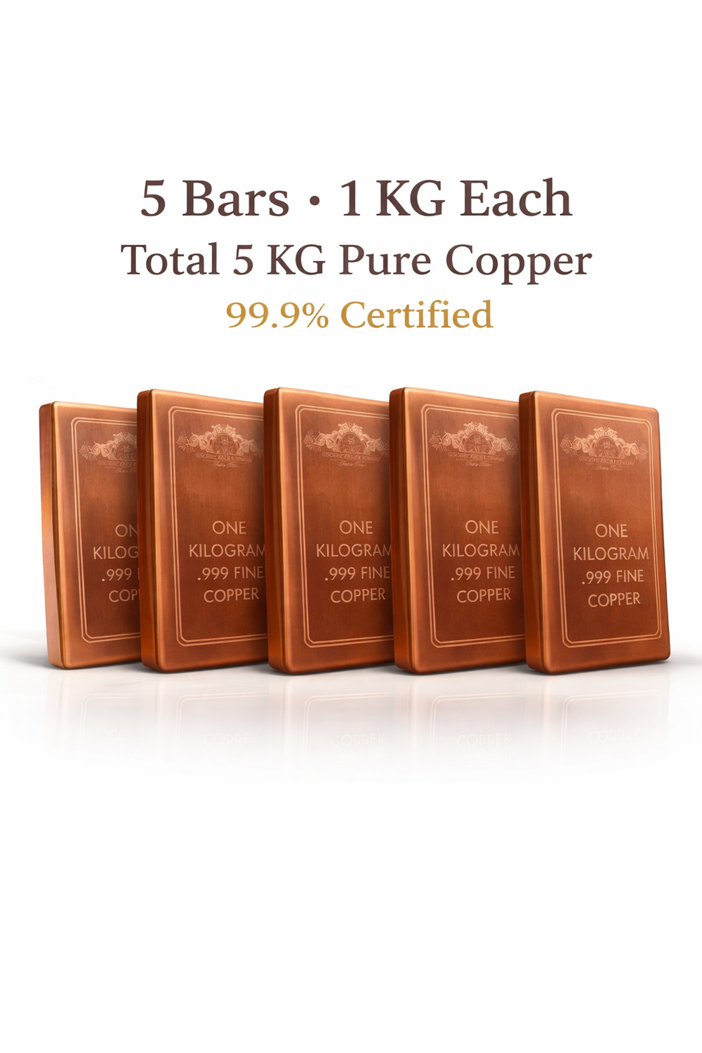 Pure Copper Bars – 5 KG Set (5 x 1 KG) | 99.9% Pure Copper