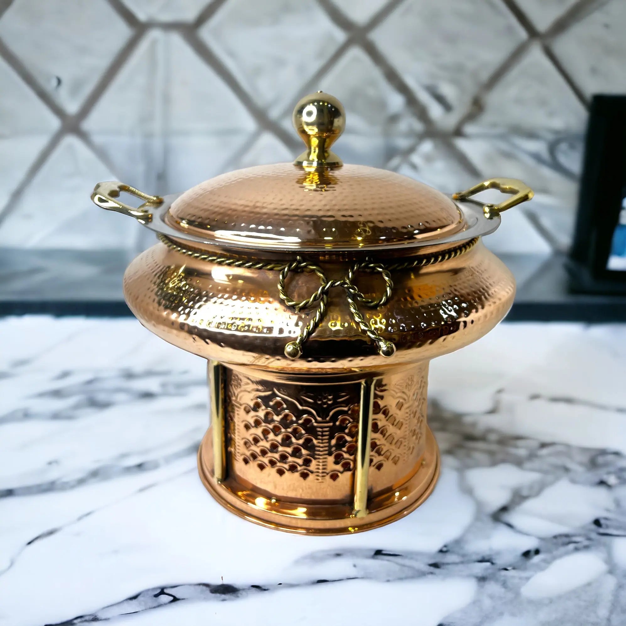 Crockery Wala And Company Copper Steel Chafing dish with traditional Indian rich look - CROCKERY WALA AND COMPANY 