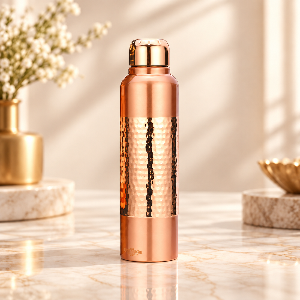 Copper Bottle Vintage Half Designer for Elegant Hydration - Pure Copper
