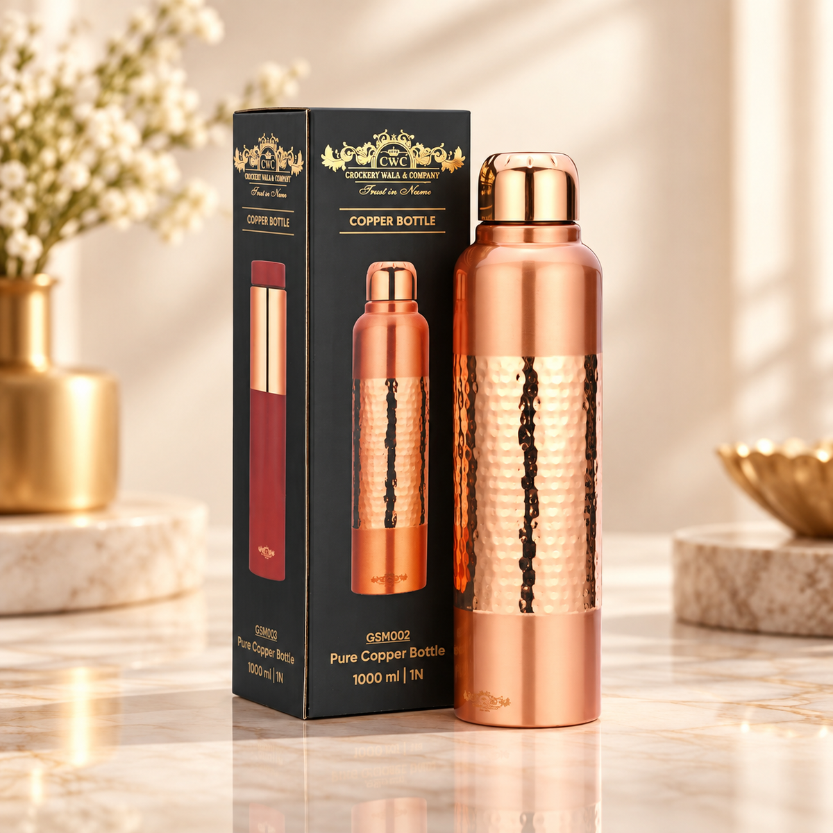 Copper Bottle Vintage Half Designer for Elegant Hydration - Pure Copper