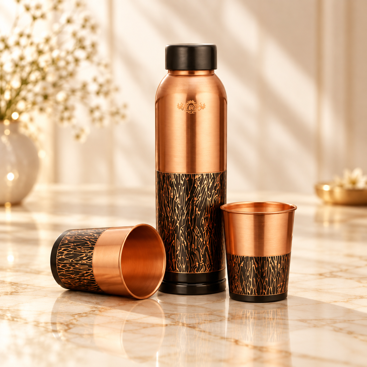 Copper Bottle Half Antique Set - Pure Copper