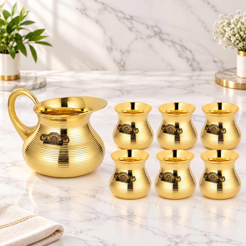 Brass Matki Tea Set - 7 Pcs Elegant Tea Serving Set