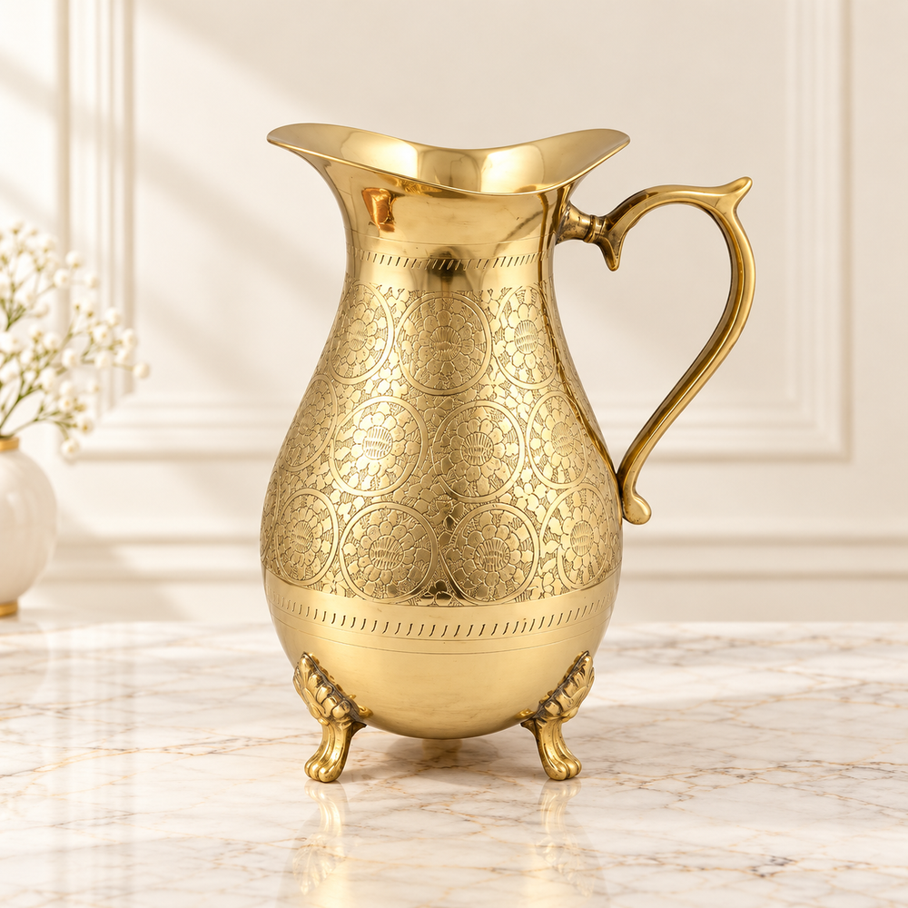 Crockery Wala And Company Brass Jug 1750 ML And Six Glass