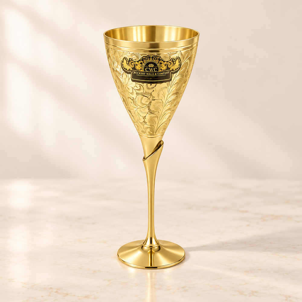 Pure Brass Embossed Goblet Champagne Wine Glass for Parties