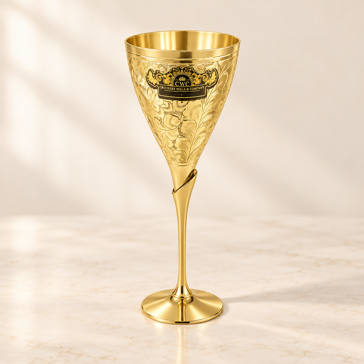 Pure Brass Embossed Goblet Champagne Wine Glass for Parties