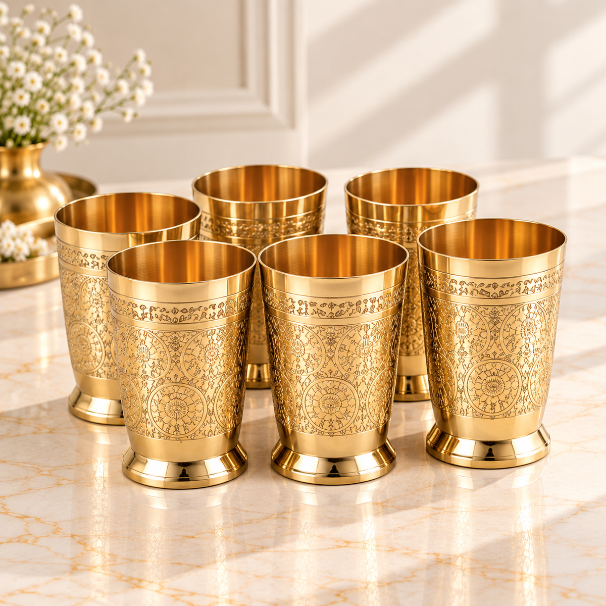 Crockery Wala And Company Brass Jug 1750 ML And Six Glass