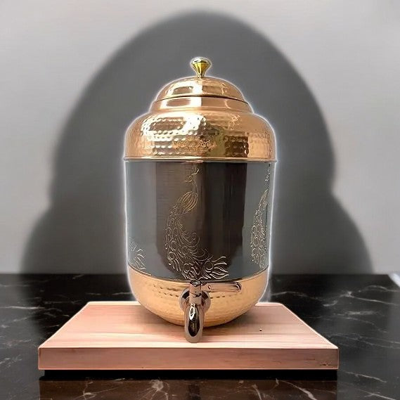 Pure Copper Water Dispenser Antique Itching Peacock Design 8 Litre CROCKERY WALA AND COMPANY