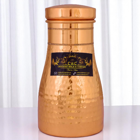 Pure Copper Bottle Jar Hammered Finish For Water Storage Crockery Wala And Company Ltd