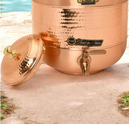 Copper Vessel For Drinking Water Half Hammered Designer With Tap CROCKERY WALA AND COMPANY