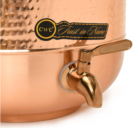 Copper Vessel For Drinking Water Half Hammered Designer With Tap CROCKERY WALA AND COMPANY