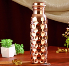 Pure Copper Bottle Diamond Finish For Water Storage 900 ML Crockery Wala And Company