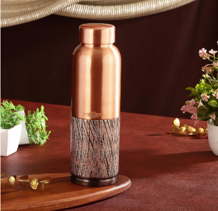 Pure Copper Bottle Vintage Half Antique Chic Hydration CROCKERY WALA AND COMPANY
