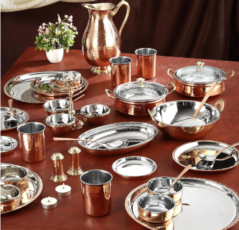 Pure Copper Dinner Set 63 Pcs Maharaja Look for Elegant Dining Crockery Wala And Company Ltd