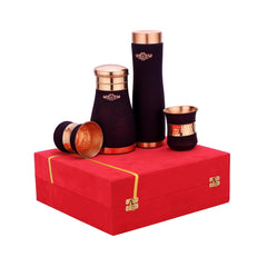 Premium Gift Set Pure Copper Water Bottle Bedside Jar and 2 Glasses CROCKERY WALA AND COMPANY