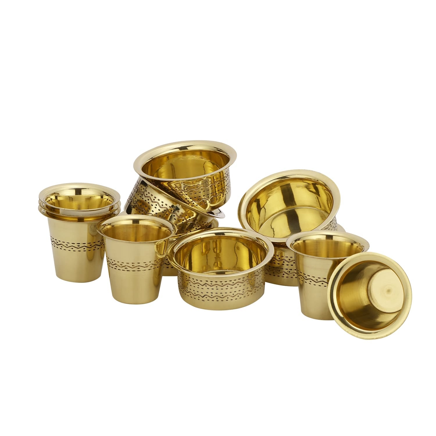 Pure Brass Coffee Dabra Set with Etching Design for Traditional South Indian Coffee Lovers CROCKERY WALA AND COMPANY