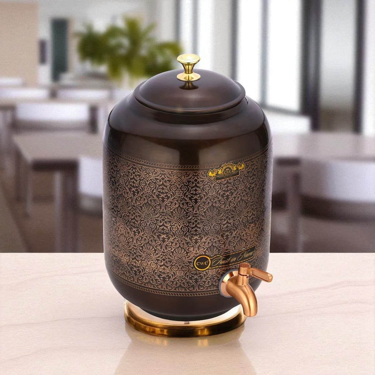 Pure Copper Water Pot Matka Dispenser With Tap Antique Finish CROCKERY WALA AND COMPANY