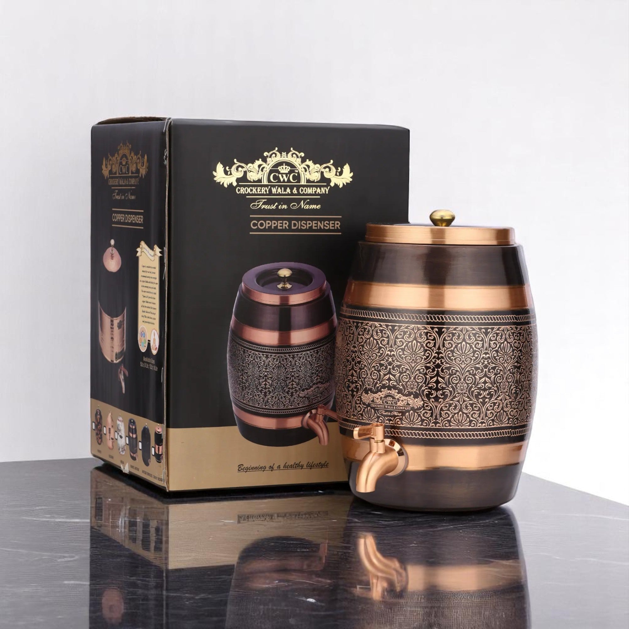Pure Copper Dispenser Antique Itching Barrel 11X16X16 Size CROCKERY WALA AND COMPANY