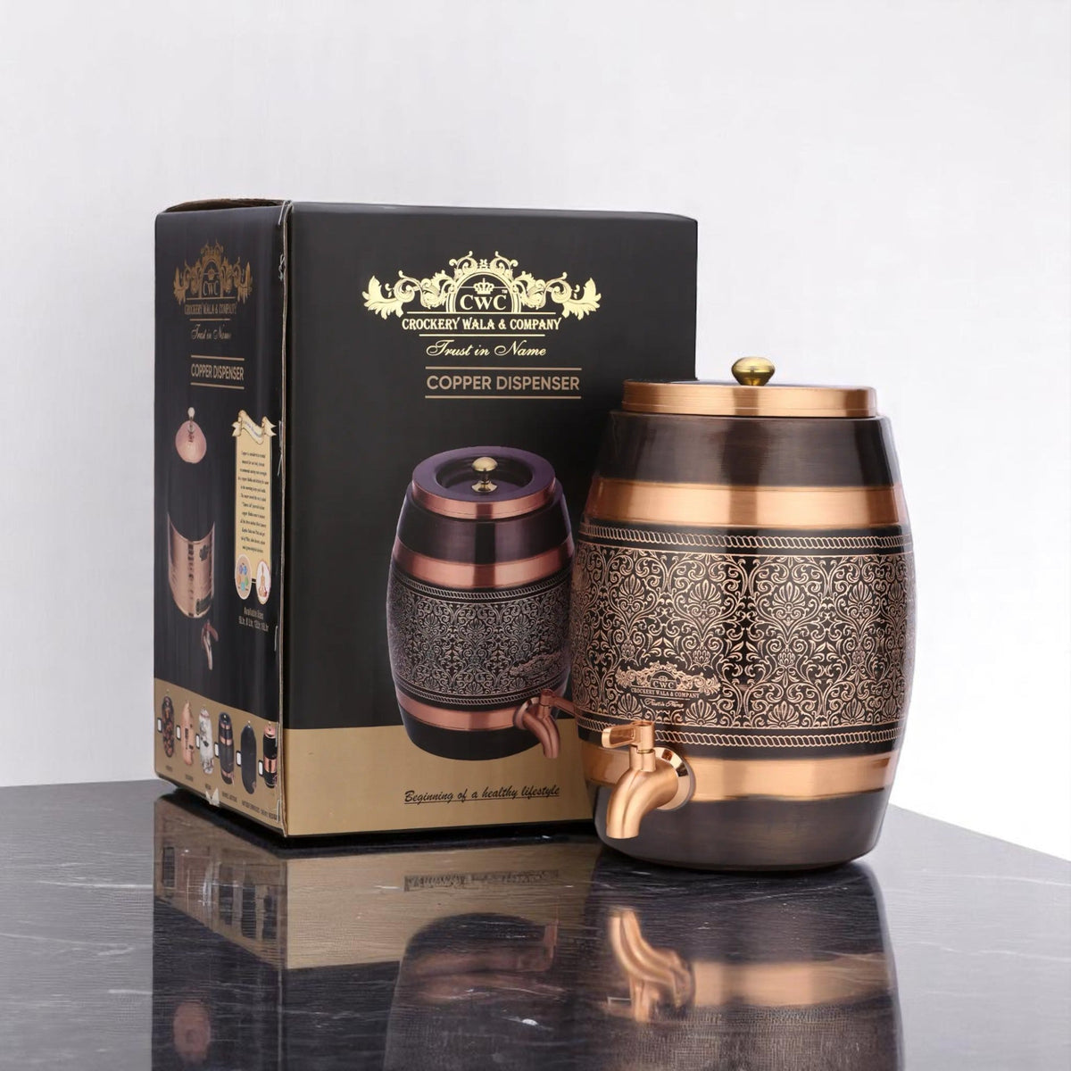 Pure Copper Dispenser Antique Itching Barrel 11X16X16 Size CROCKERY WALA AND COMPANY