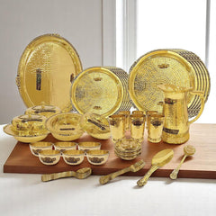 Brass Dinner Set Hammered Finish 66 Pcs Elegant Dining Set CROCKERY WALA AND COMPANY