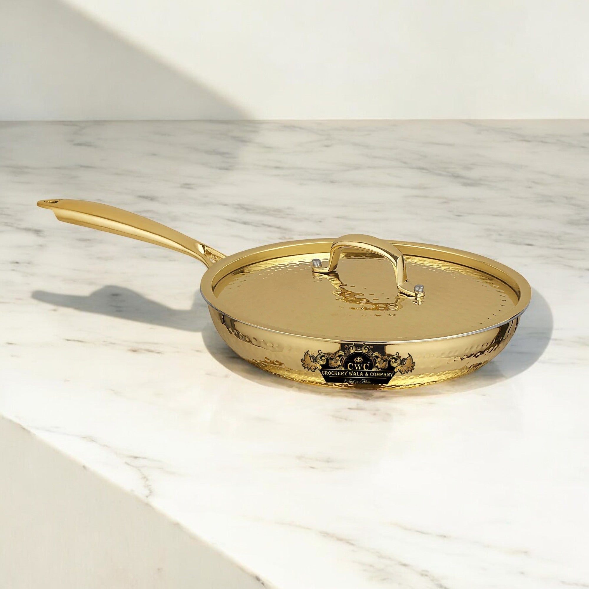 Pure Brass Frying Pan With Kalai Premium Finish Lid CROCKERY WALA AND COMPANY