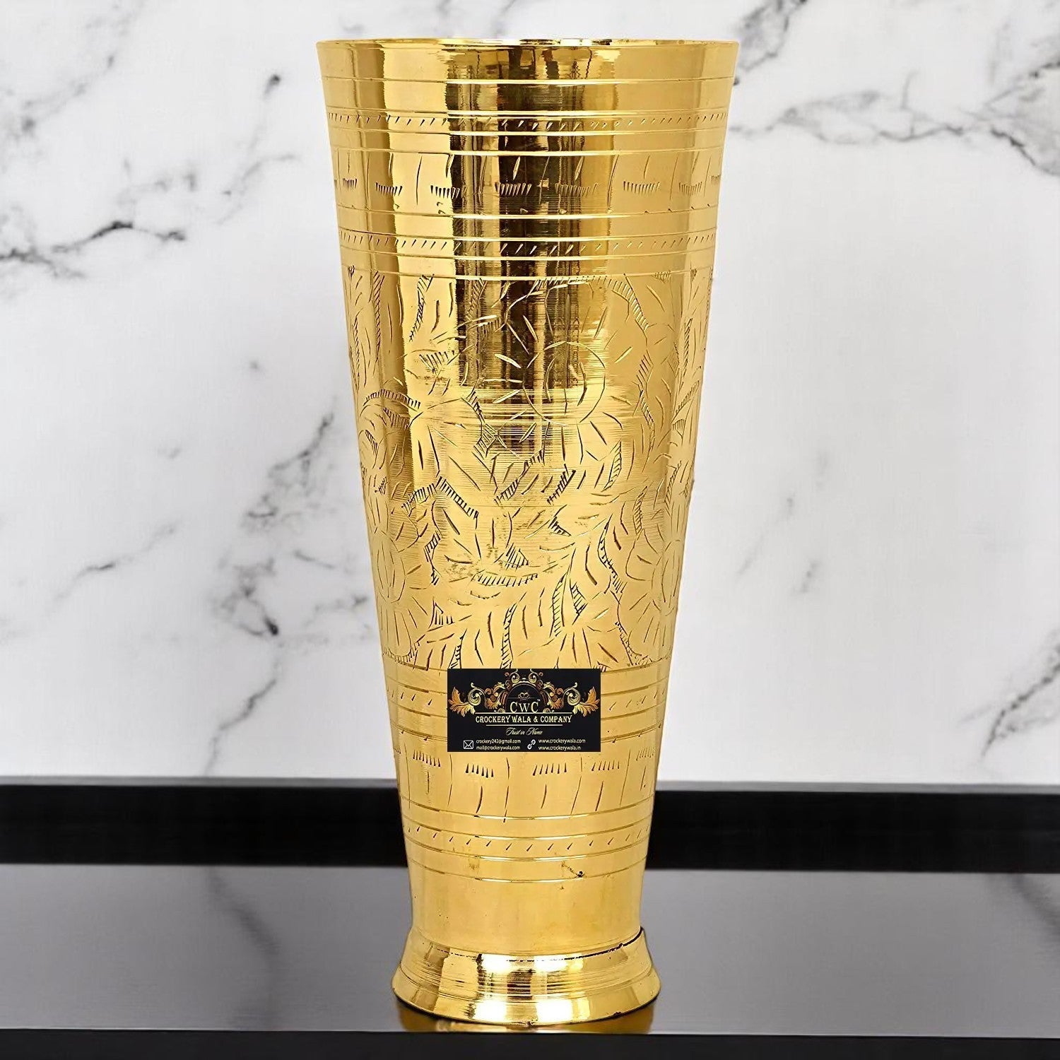 Pure Brass Punjabi Flower Embossed Lassi Glass Tumbler 1050ml Crockery Wala And Company Ltd