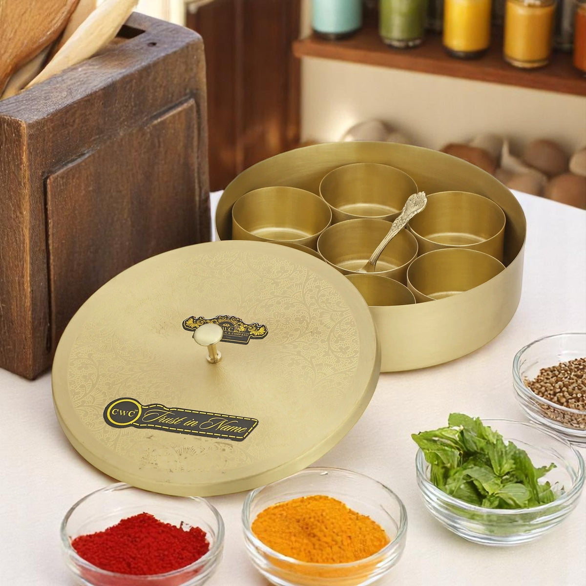 Pure Brass Masala Box Condiment Set For Every Kitchen Crockery Wala And Company Ltd