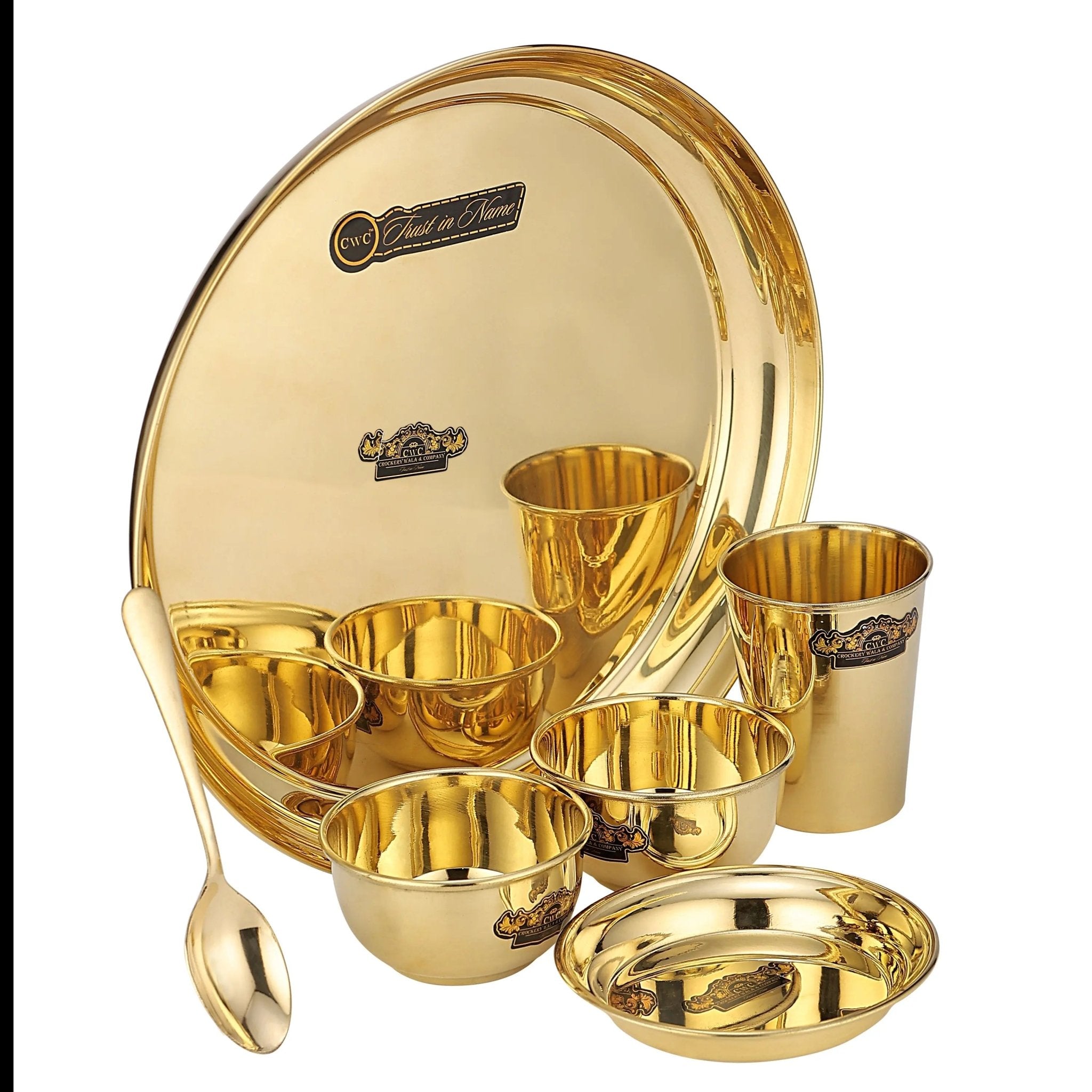 Brass Cassia Thali Set - 6 Pcs Decorative Dinnerware - CROCKERY WALA AND COMPANY