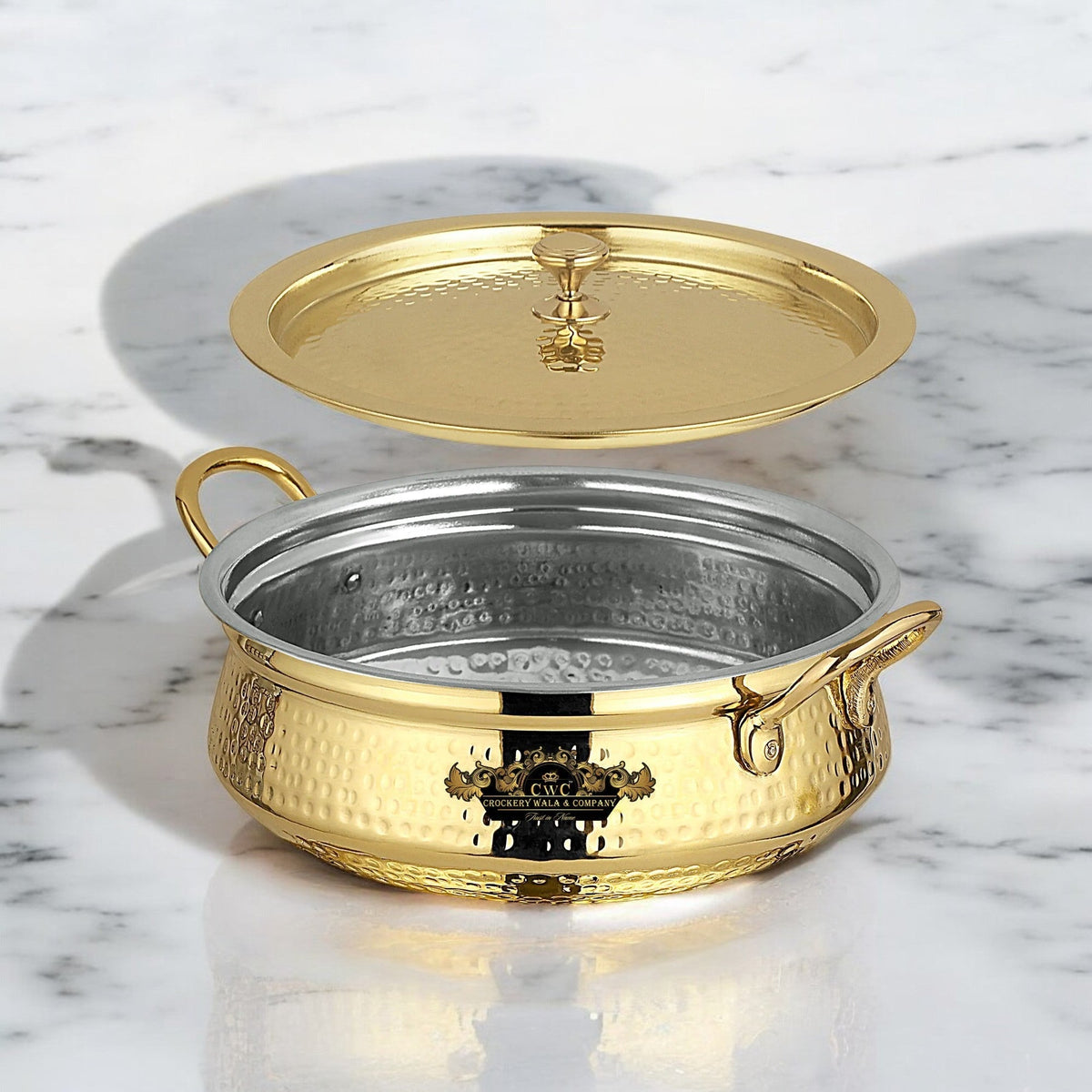 Brass Kalai Lagaan Handi With Lid Hammered Design Lightweight - CROCKERY WALA AND COMPANY