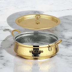 Brass Kalai Lagaan Handi With Lid Hammered Design Lightweight - CROCKERY WALA AND COMPANY