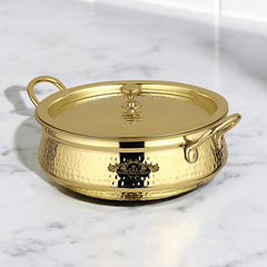 Brass Kalai Lagaan Handi With Lid Hammered Design Lightweight - CROCKERY WALA AND COMPANY